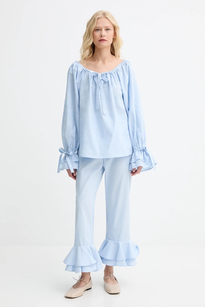 Lněná halenka The Sleeper CHBL06P010N modrá AW25