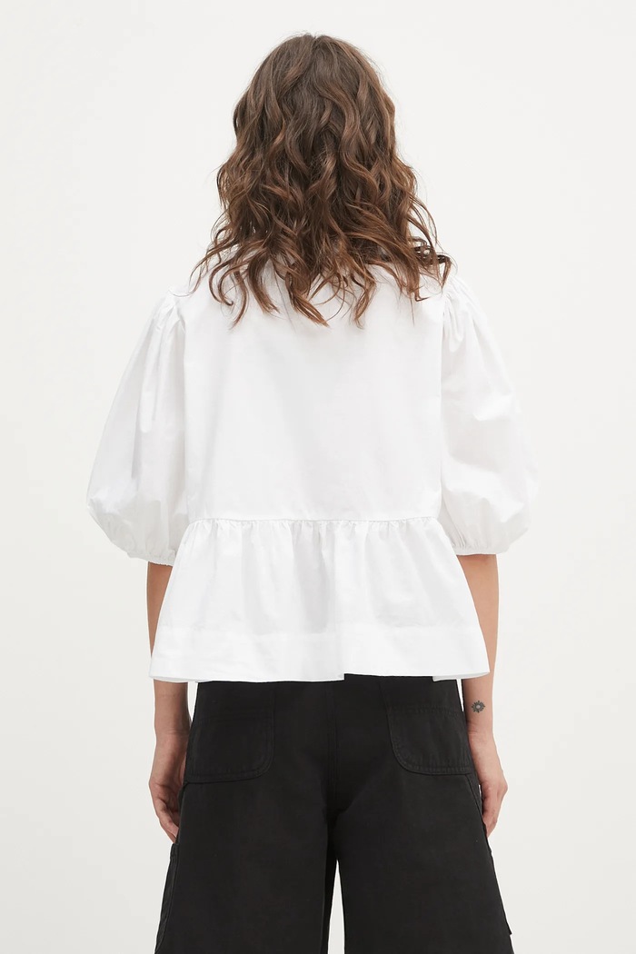 Oblečení GANNI Cotton Poplin Peplum halenka s volánkem dámská bavlněná hladká F7364 bílá