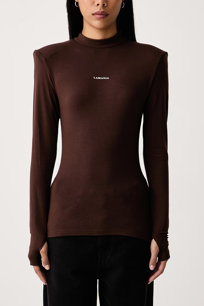 Longsleeve damski z wiskozą La Mania SLEEK brązowy