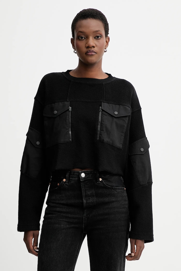 Bavlněná mikina G-Star Multi pkt mix loose cropped bez kapuce černá D27168.E312