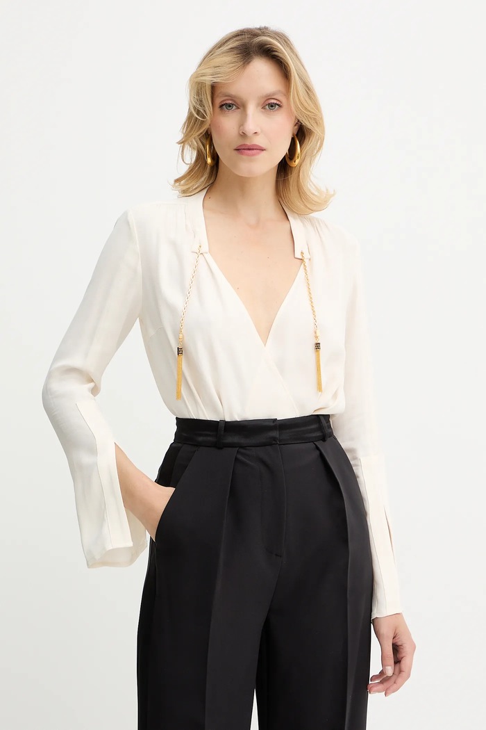 Elisabetta Franchi bluză imprimeu bej CB00557E2
