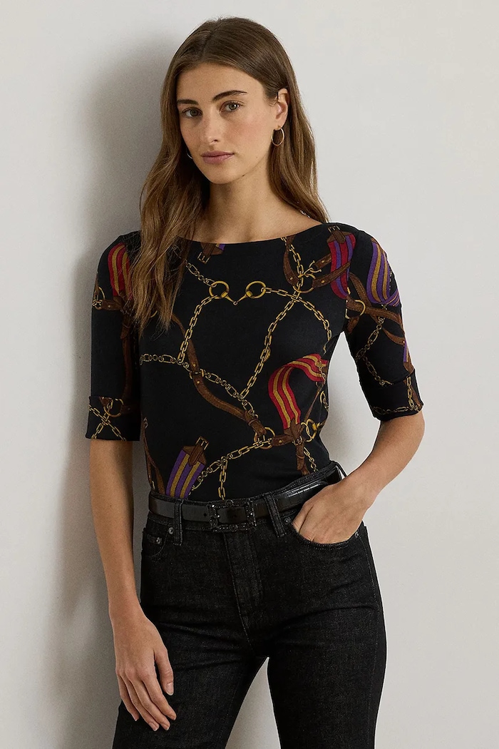 Lauren Ralph Lauren t-shirt wzorzyste czarny 200980215