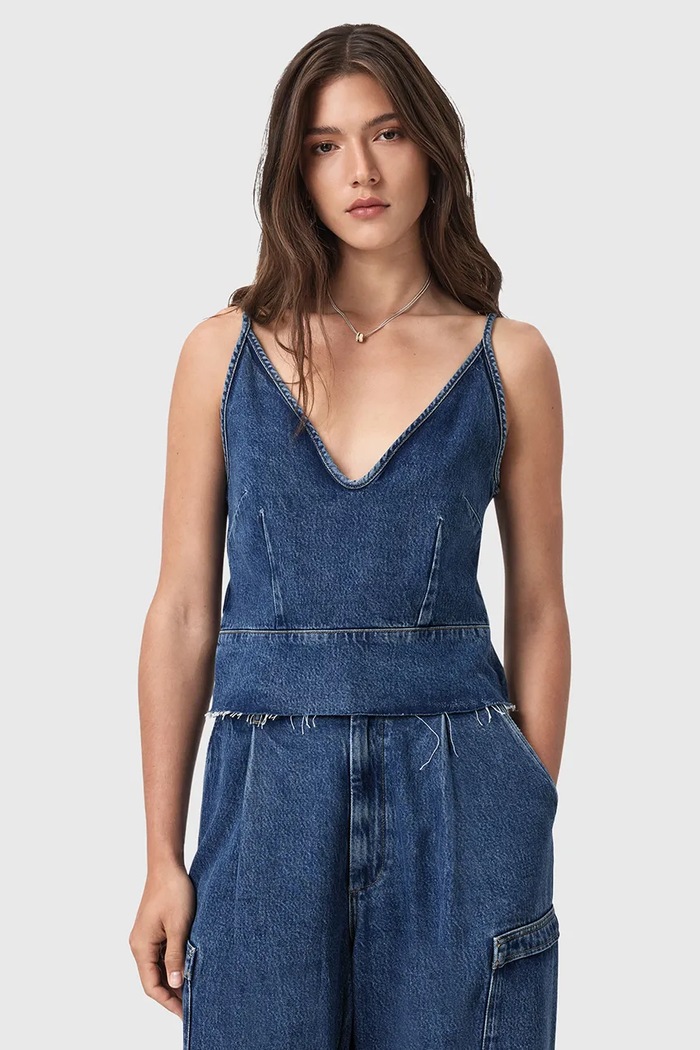 Riflová blúzka AllSaints LILAH slim modrá W006PD