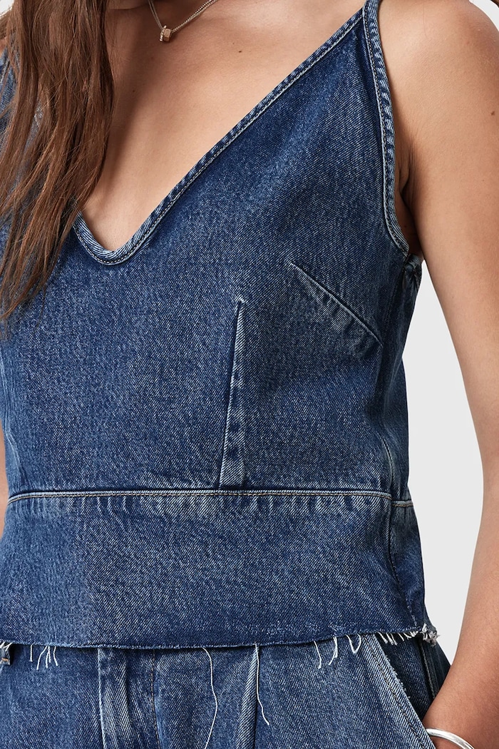 Riflová blúzka AllSaints LILAH W006PD modrá AW25