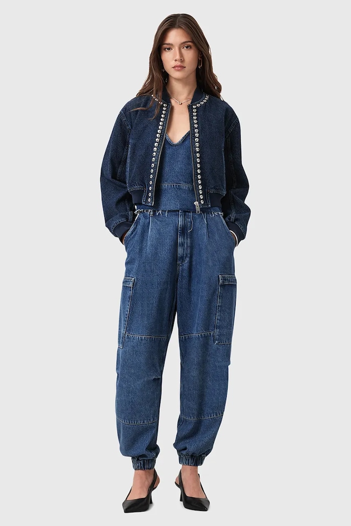 Riflová blúzka AllSaints LILAH W006PD modrá