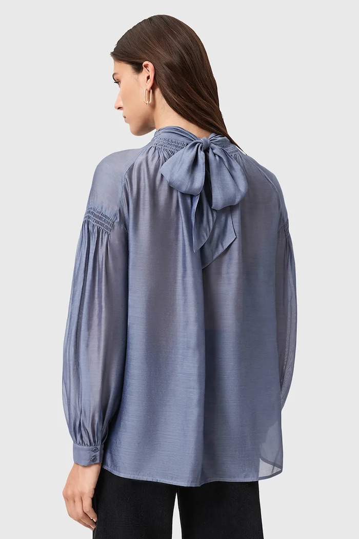 Blúzka s prímesou hodvábu AllSaints PEARLA W027PD fialová