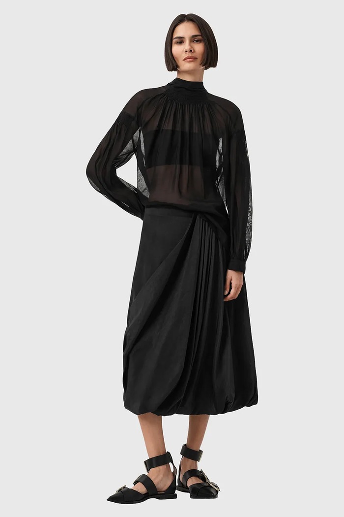 Blúzka s prímesou hodvábu AllSaints PEARLA W027PD čierna
