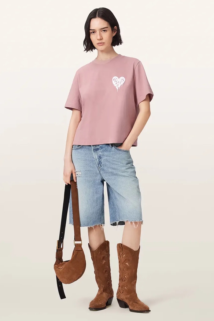 Odzież AllSaints T-shirt damski bawełniany TRIP W033JD różowy