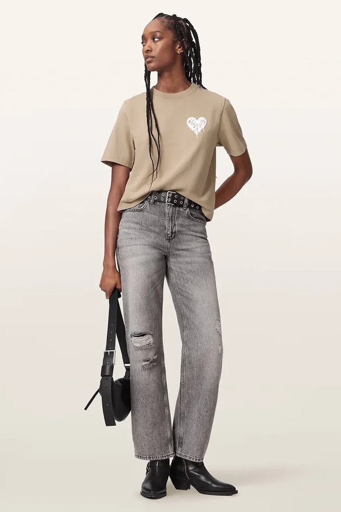 Odzież AllSaints T-shirt damski bawełniany TRIP W033JD beżowy