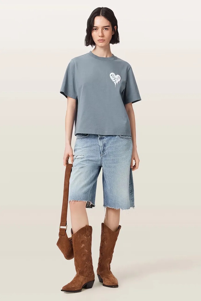 Odzież AllSaints T-shirt damski bawełniany TRIP W033JD niebieski