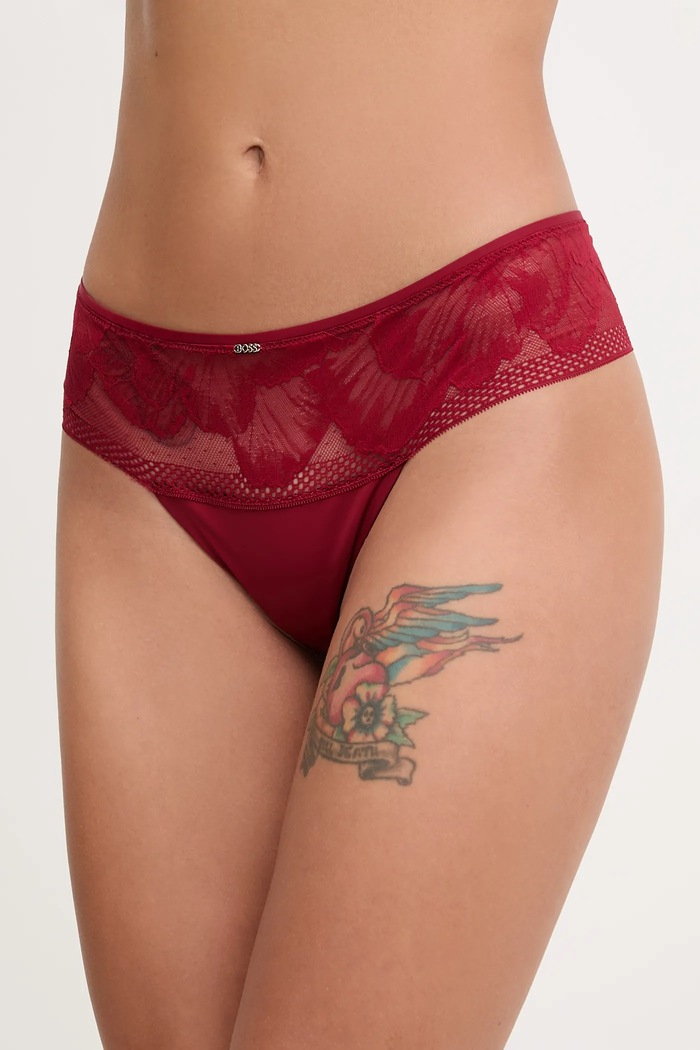 BOSS Tanga THONG_ PEONY LACE burgundia 50545044