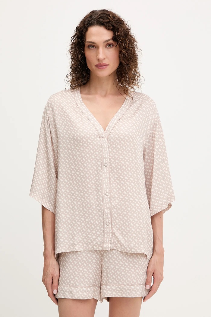 BOSS Koszula piżamowa Sateen AOP_Top beżowy 50545615