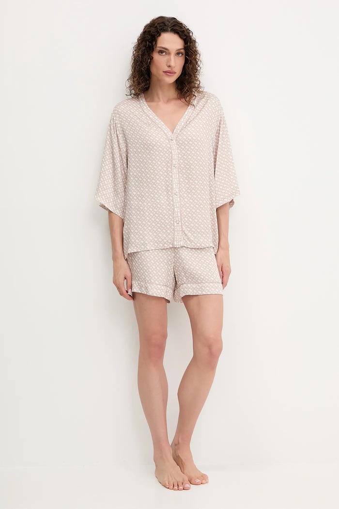 BOSS Koszula piżamowa Sateen AOP_Top 50545615 beżowy AW25