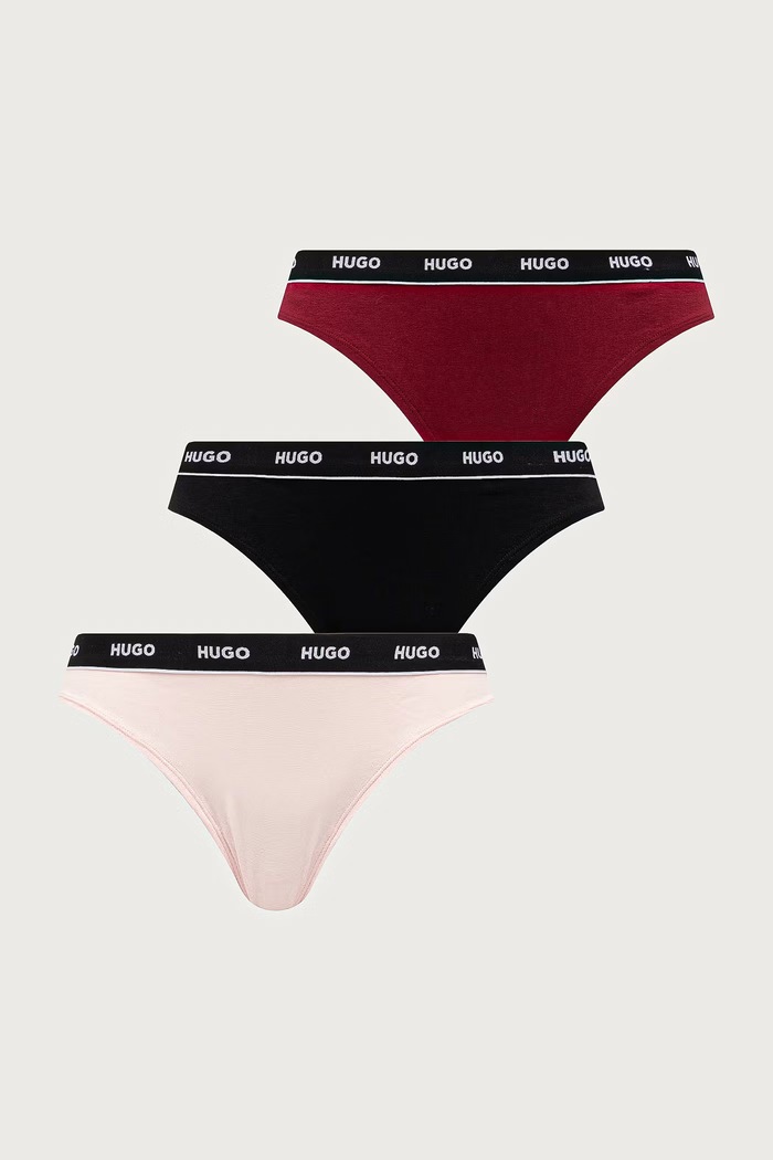 HUGO Stringi damskie bawełniane z elastanem TRIPLET THONG STRIPE 3-pack różowy 50545680