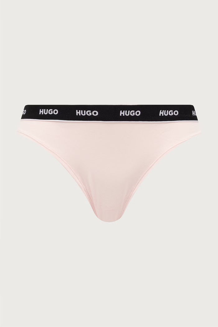 HUGO Stringi damskie bawełniane z elastanem TRIPLET THONG STRIPE 3-pack 50545680 różowy SS26