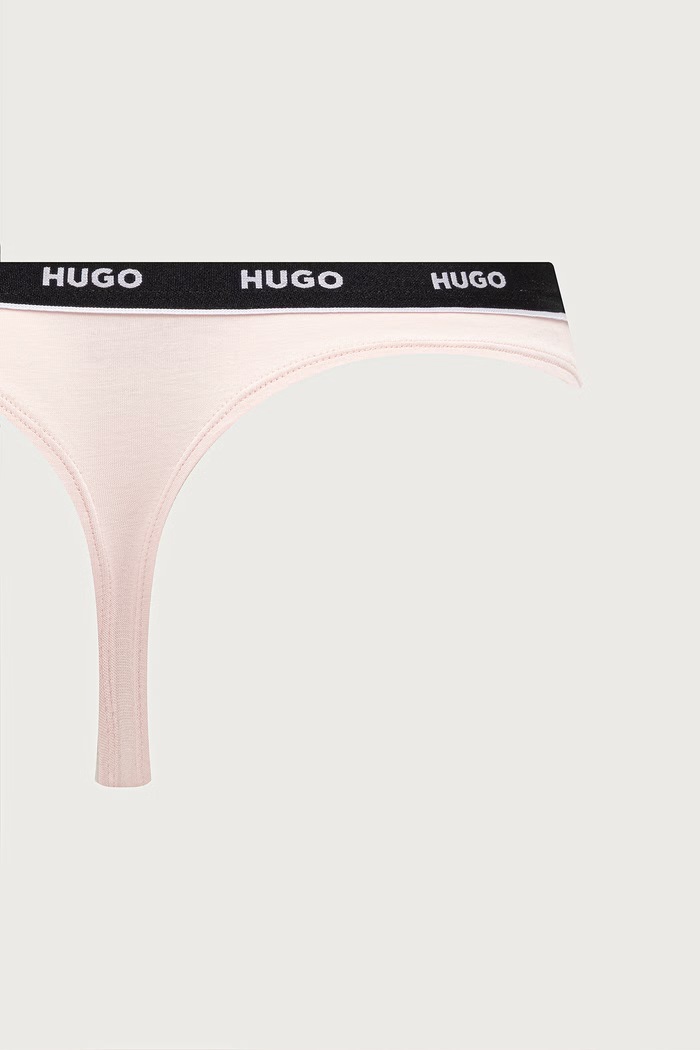 Stringi damskie bawełniane z elastanem TRIPLET THONG STRIPE 3-pack HUGO różowy 50545680