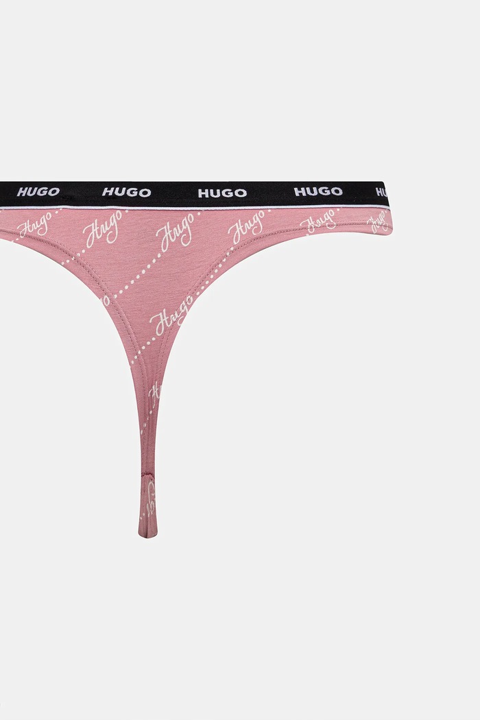 HUGO tangice ženske bombažne z elastanom TRIPLET THONG DESIGN paket 3 kosov 50545703 roza