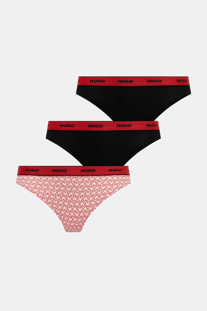 HUGO tangice ženske bombažne z elastanom TRIPLET THONG DESIGN paket 3 kosov rdeča 50545703