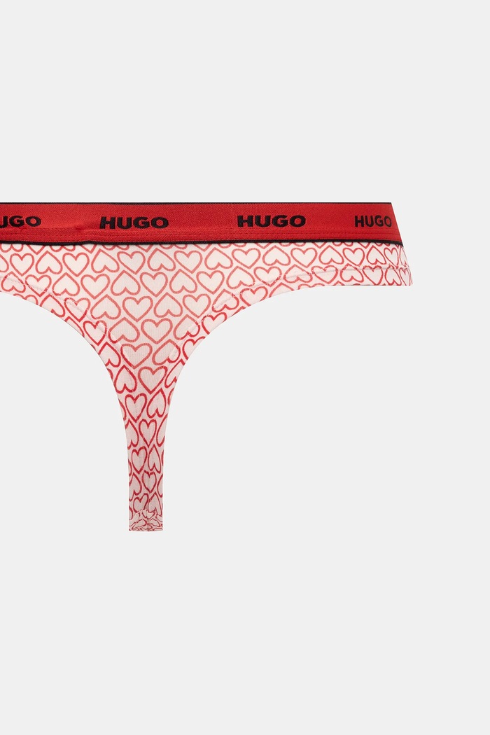 HUGO tangice ženske bombažne z elastanom TRIPLET THONG DESIGN paket 3 kosov rdeča 50545703