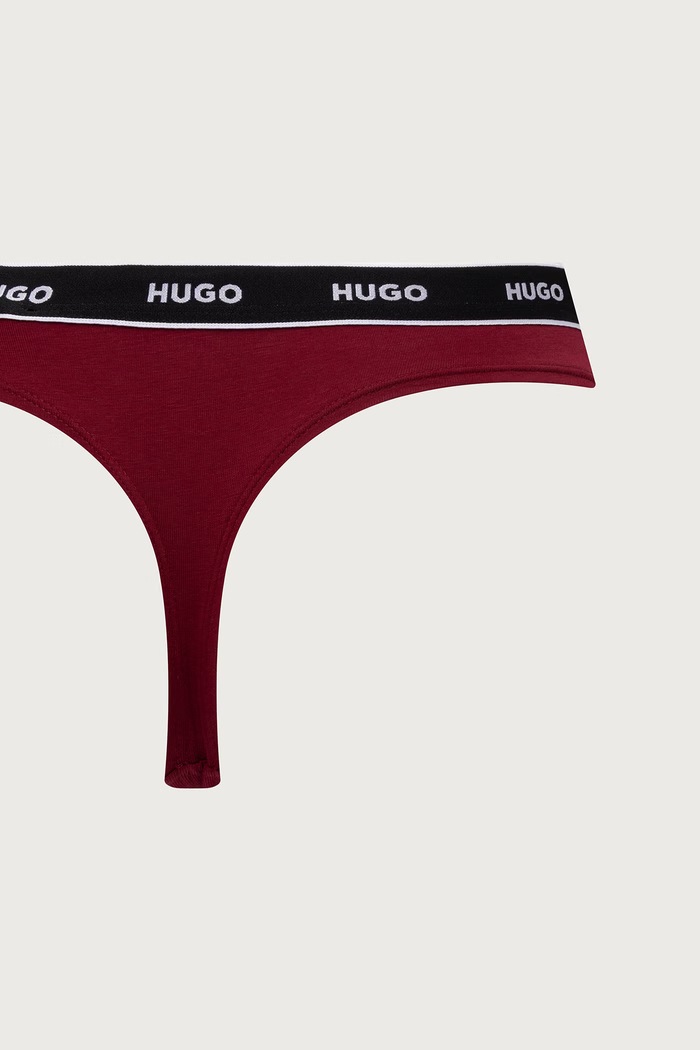 Stringi damskie bawełniane z elastanem TRIPLET THONG DESIGN 3-pack HUGO czerwony 50545703