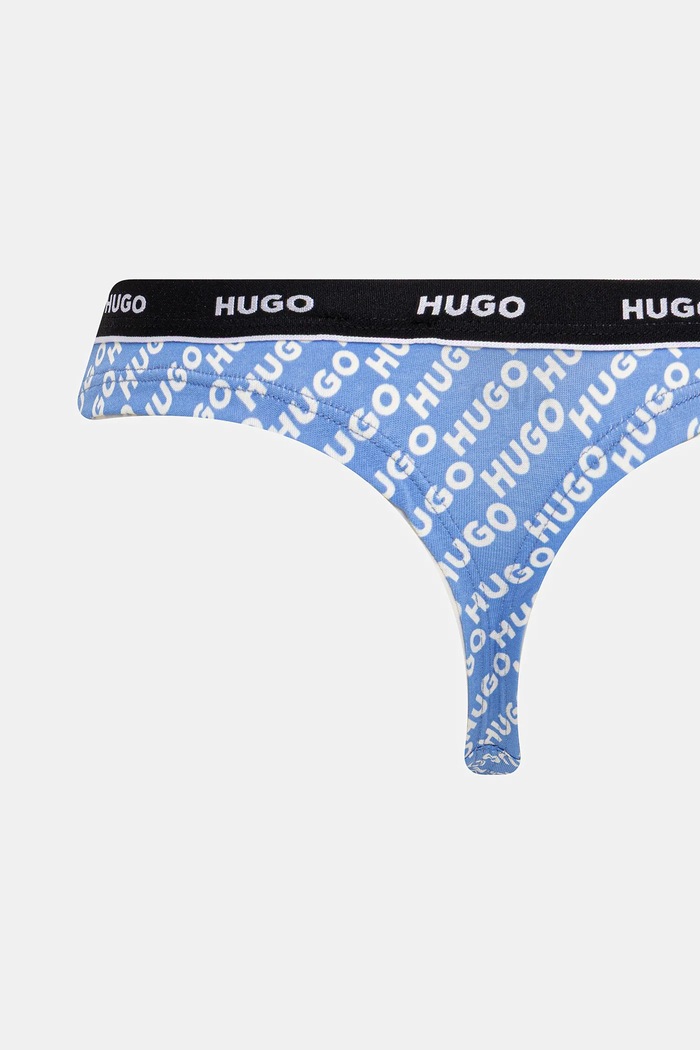 HUGO tangice ženske bombažne z elastanom TRIPLET THONG DESIGN paket 3 kosov črna 50545703