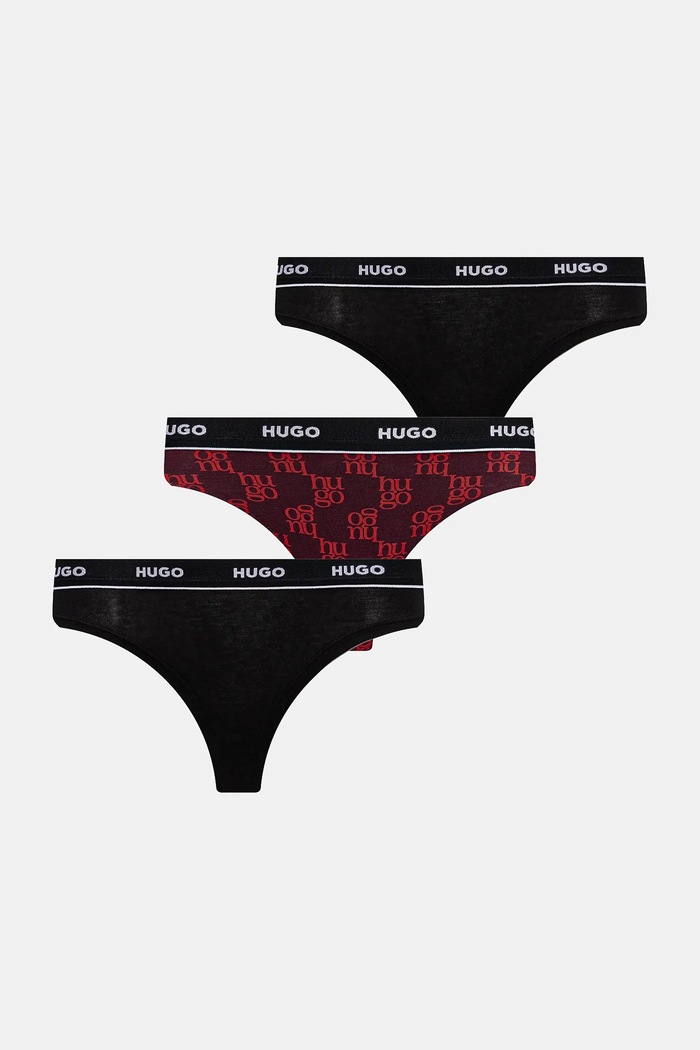 HUGO tangice ženske iz bombaža z elastanom TRIPLET THONG DESIGN paket 3 kosov črna 50545703