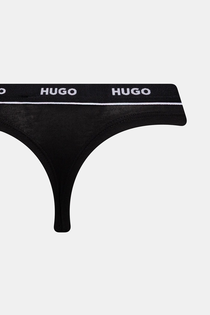 HUGO tangice ženske iz bombaža z elastanom TRIPLET THONG DESIGN paket 3 kosov 50545703 črna