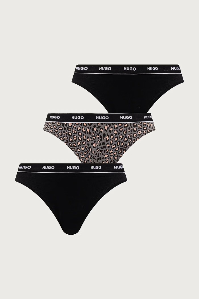 HUGO Stringi damskie bawełniane z elastanem TRIPLET THONG DESIGN 3-pack czarny 50545703