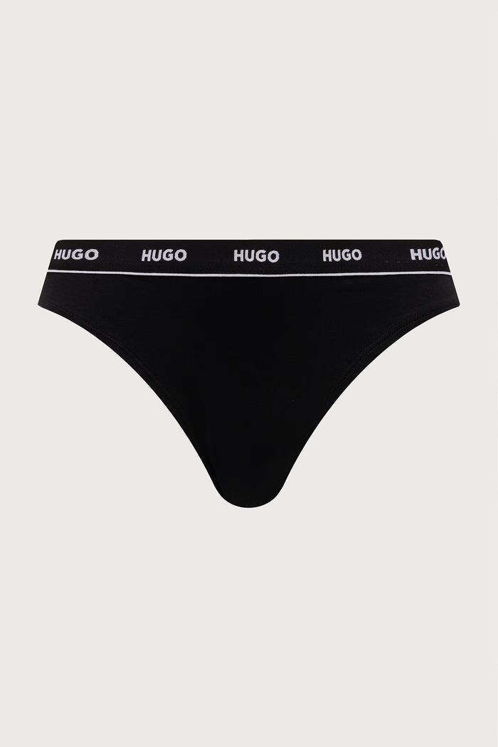 HUGO Stringi damskie bawełniane z elastanem TRIPLET THONG DESIGN 3-pack 50545703 czarny SS26