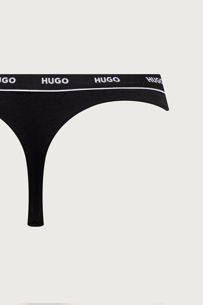 Stringi damskie bawełniane z elastanem TRIPLET THONG DESIGN 3-pack HUGO 50545703 czarny