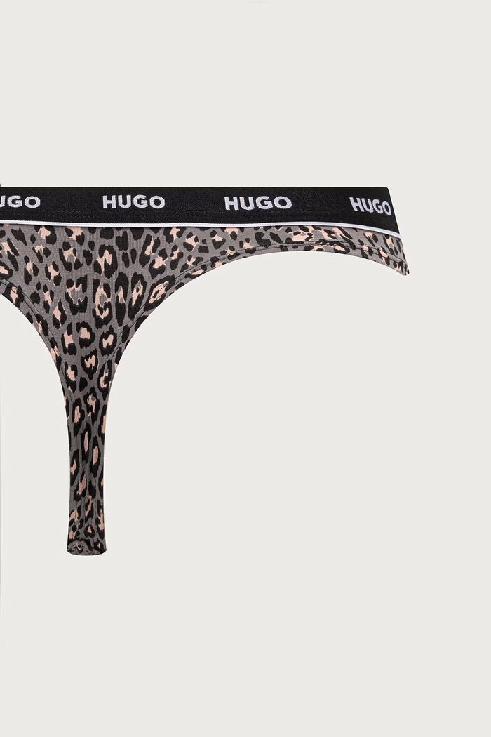 Stringi damskie bawełniane z elastanem TRIPLET THONG DESIGN 3-pack HUGO czarny 50545703