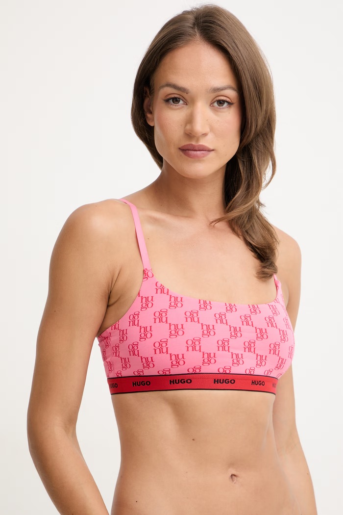 HUGO braletka bavlnená s elastanom TWIN BRALETTE DESIGN 50545712 ružová SS26