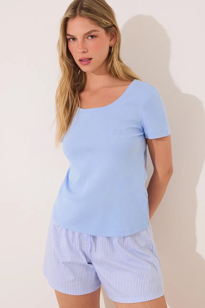 women'secret Piżama bawełniana niebieski 3599220