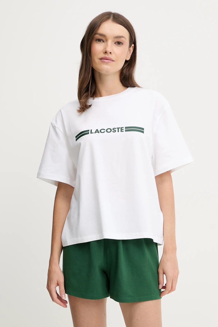 Pyžamo Lacoste pletenina biela 4F5883