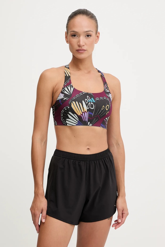 adidas Performance biustonosz sportowy x Farm Rio bez fiszbinów bordowy JL8625
