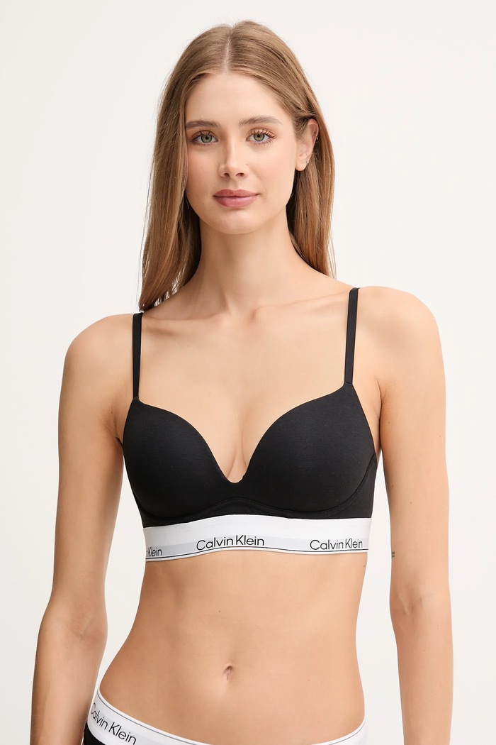 Calvin Klein Underwear podprsenka plunge s bavlnou melanž čierna LV00QF8502