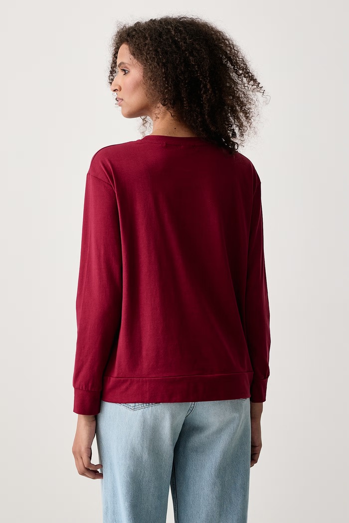 Odzież HUGO Longsleeve damski bawełniany z elastanem HUGO ID LS-SHIRT 50555632 bordowy