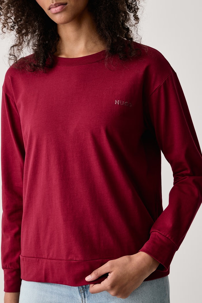 Longsleeve damski bawełniany z elastanem HUGO ID LS-SHIRT HUGO 50555632 bordowy