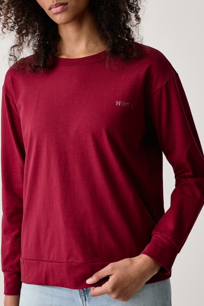 Longsleeve damski bawełniany z elastanem HUGO ID LS-SHIRT HUGO 50555632 bordowy