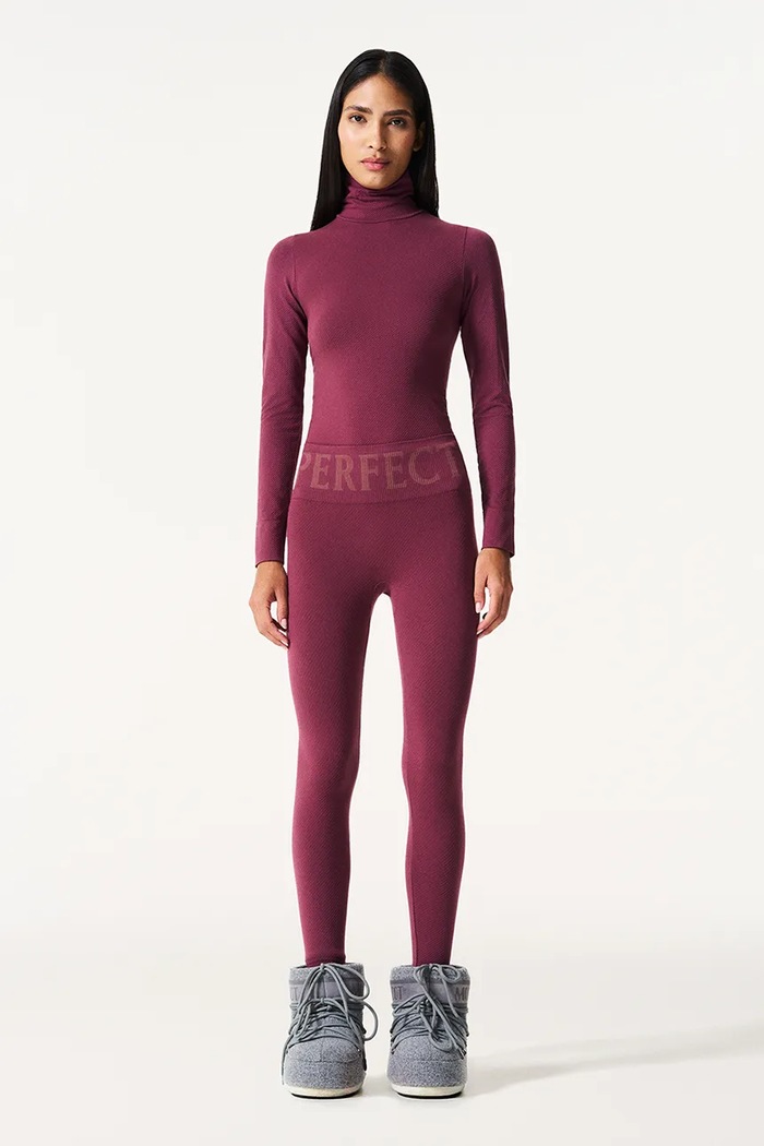 Odzież Perfect Moment Legginsy funkcyjne damskie z dodatkiem kaszmiru Perfect Thermal W3001120 bordowy