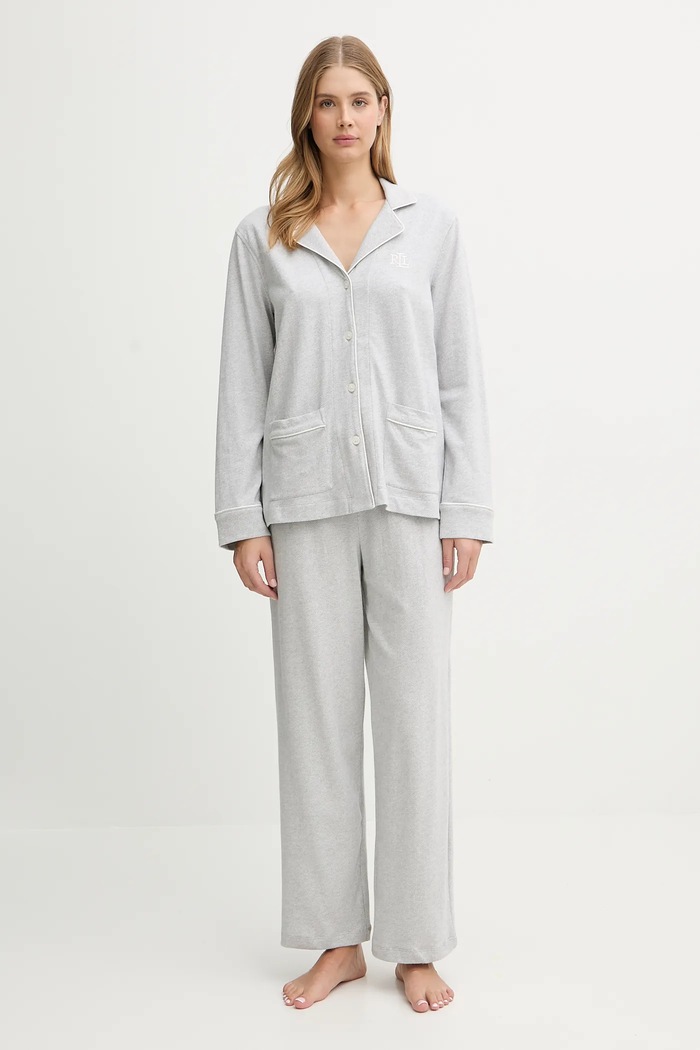 Lauren Ralph Lauren pamut pizsama szövet szürke ILN92453