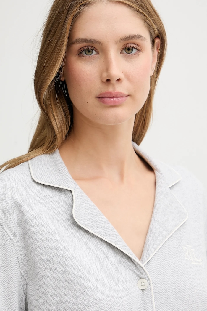 Lauren Ralph Lauren pamut pizsama szürke ILN92453