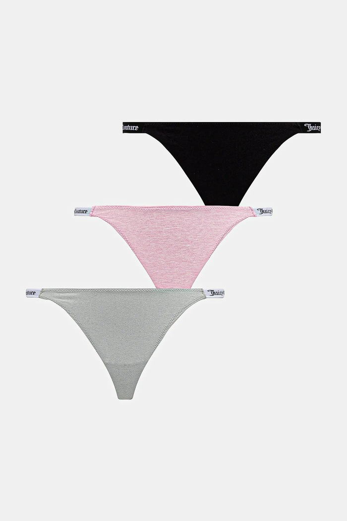 Juicy Couture chiloți g-string pentru femei cu bumbac 3 PK DEMI THNG pachet de 3 print roz JCTTH225951