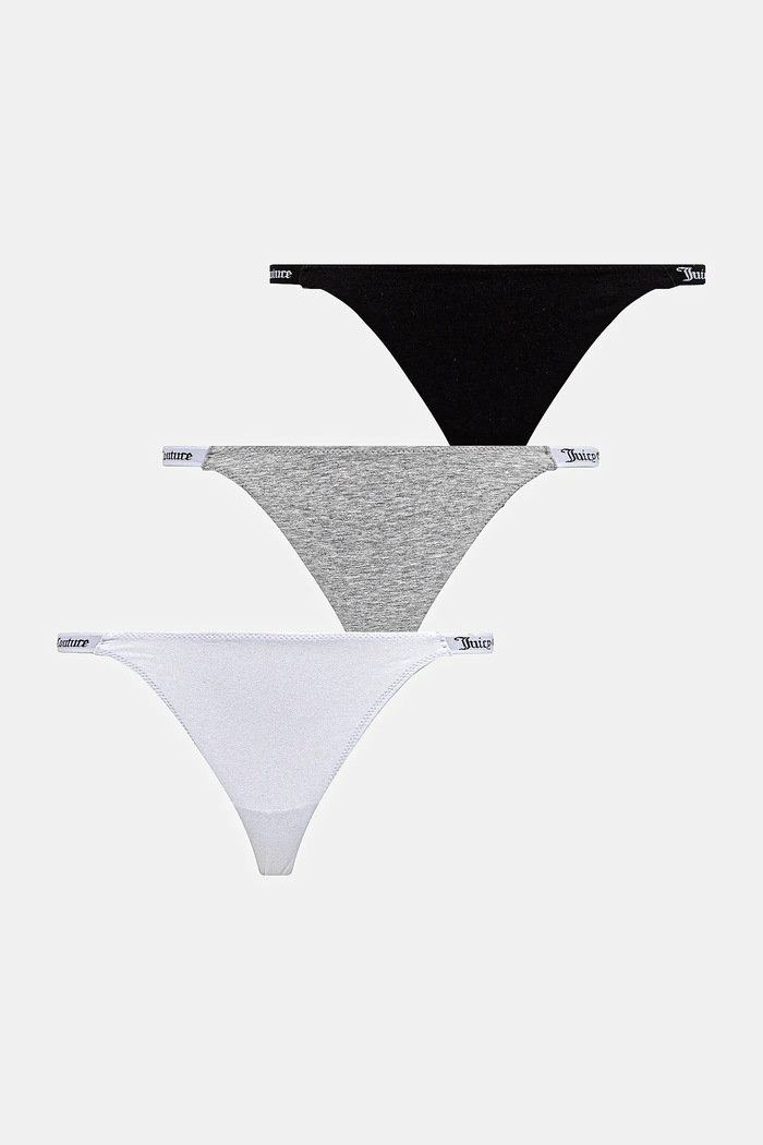 Juicy Couture chiloți g-string pentru femei cu bumbac 3 PK DEMI THNG pachet de 3 print gri JCTTH225951