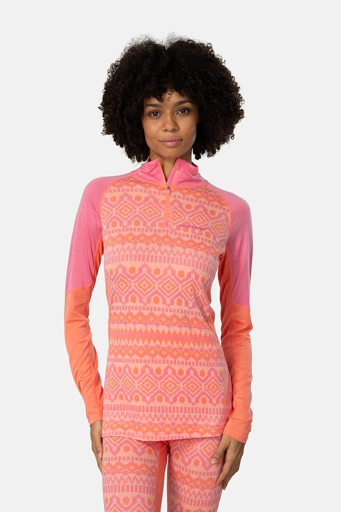 Kari Traa Longsleeve termoaktywny damski z dodatkiem merino MALIA pomarańczowy 623582