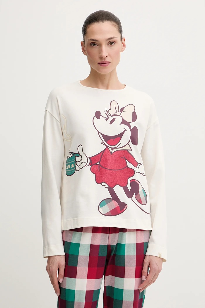 United Colors of Benetton piżama bawełniana nadruk beżowy 3P053P04G