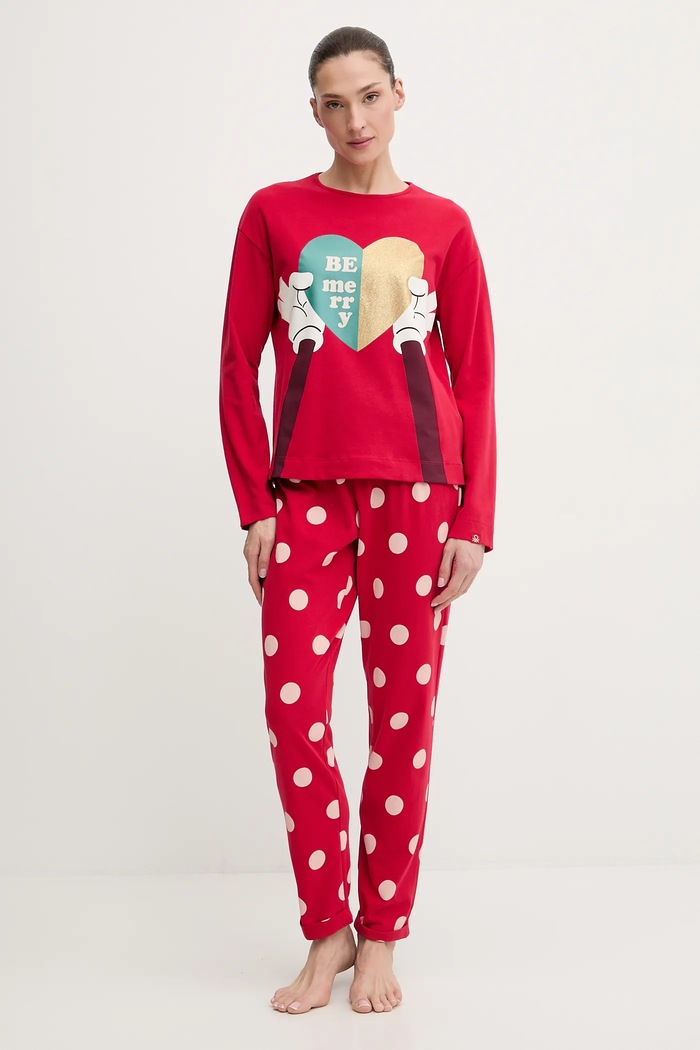 United Colors of Benetton pamut pizsama 3P053P04G piros AW25