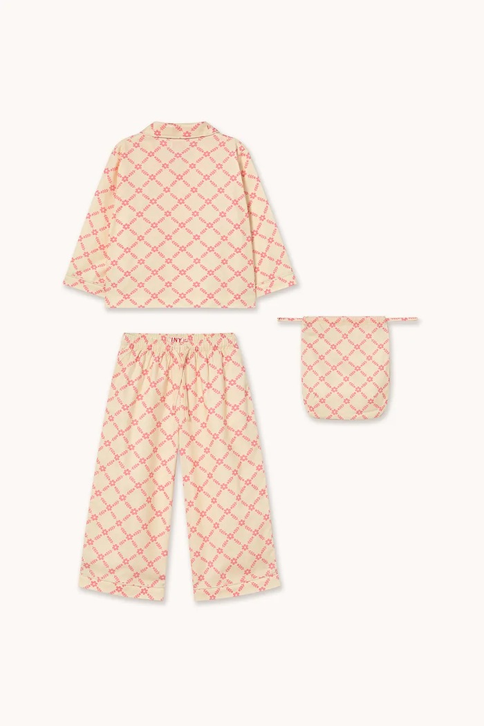 Dievča Detské bavlnené pyžamo Tinycottons FLOWER GRID SET AW25.346 béžová