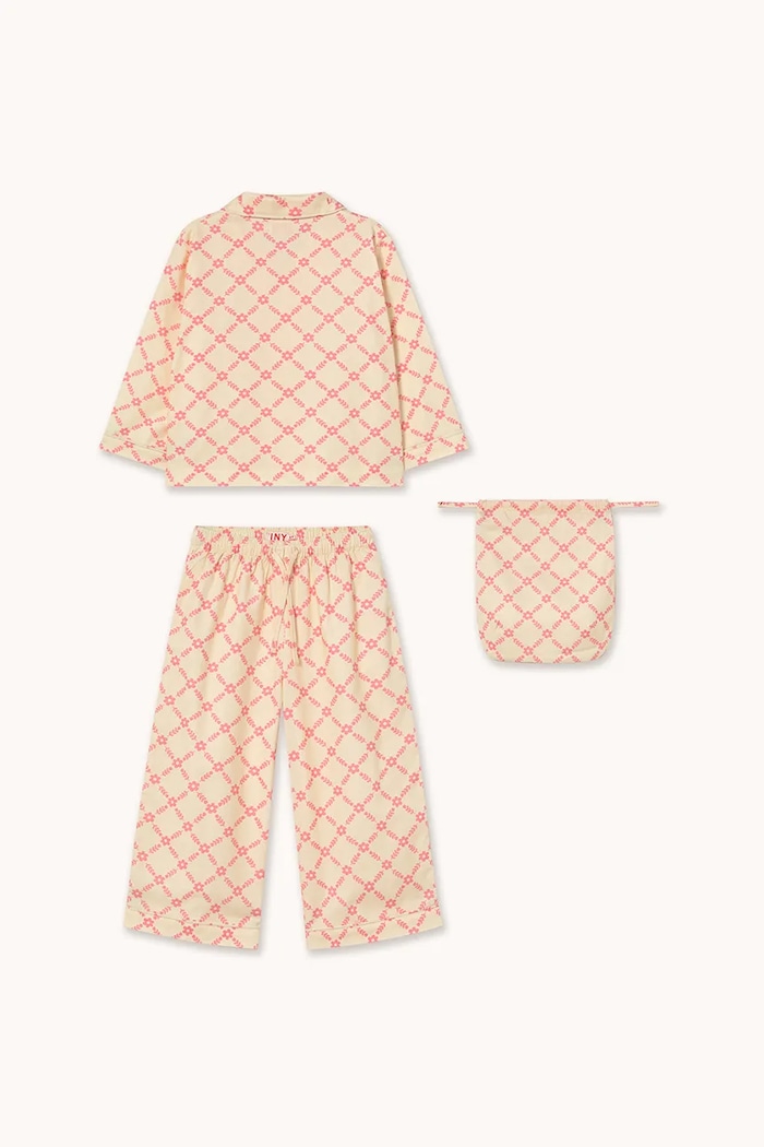 Dievča Detské bavlnené pyžamo Tinycottons FLOWER GRID SET AW25.346 béžová