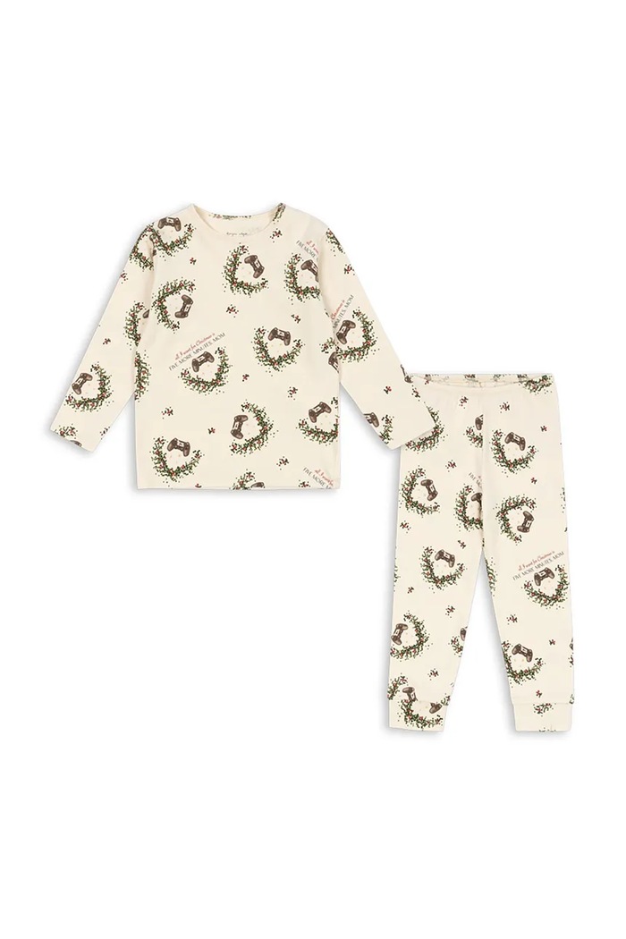 Detské pyžamo Konges Sløjd BASIC BLOUSE/PANTS SET GOTS sada béžová KS104214.9BYA